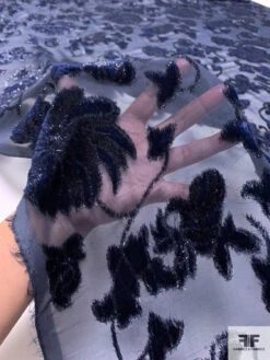 French Floral Vines Cut Panné Velvet With Lurex - Navy / Black 17 French Floral Vines Cut Panné Velvet With Lurex - Navy / Black -Fabrics And Fabrics Store 18591 8