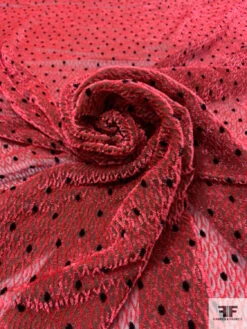 French Polka Dot Diamond Lattice Cut Velvet - Ajax Red / Black -Fabrics And Fabrics Store 18594 3