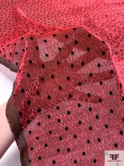 French Polka Dot Diamond Lattice Cut Velvet - Ajax Red / Black