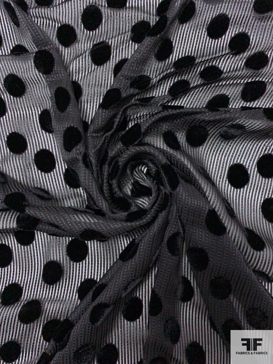 French Polka Dot Striped Cut Velvet - Black 5 French Polka Dot Striped Cut Velvet - Black - Image 3