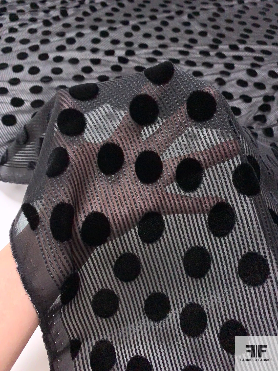 French Polka Dot Striped Cut Velvet - Black 4 French Polka Dot Striped Cut Velvet - Black - Image 2