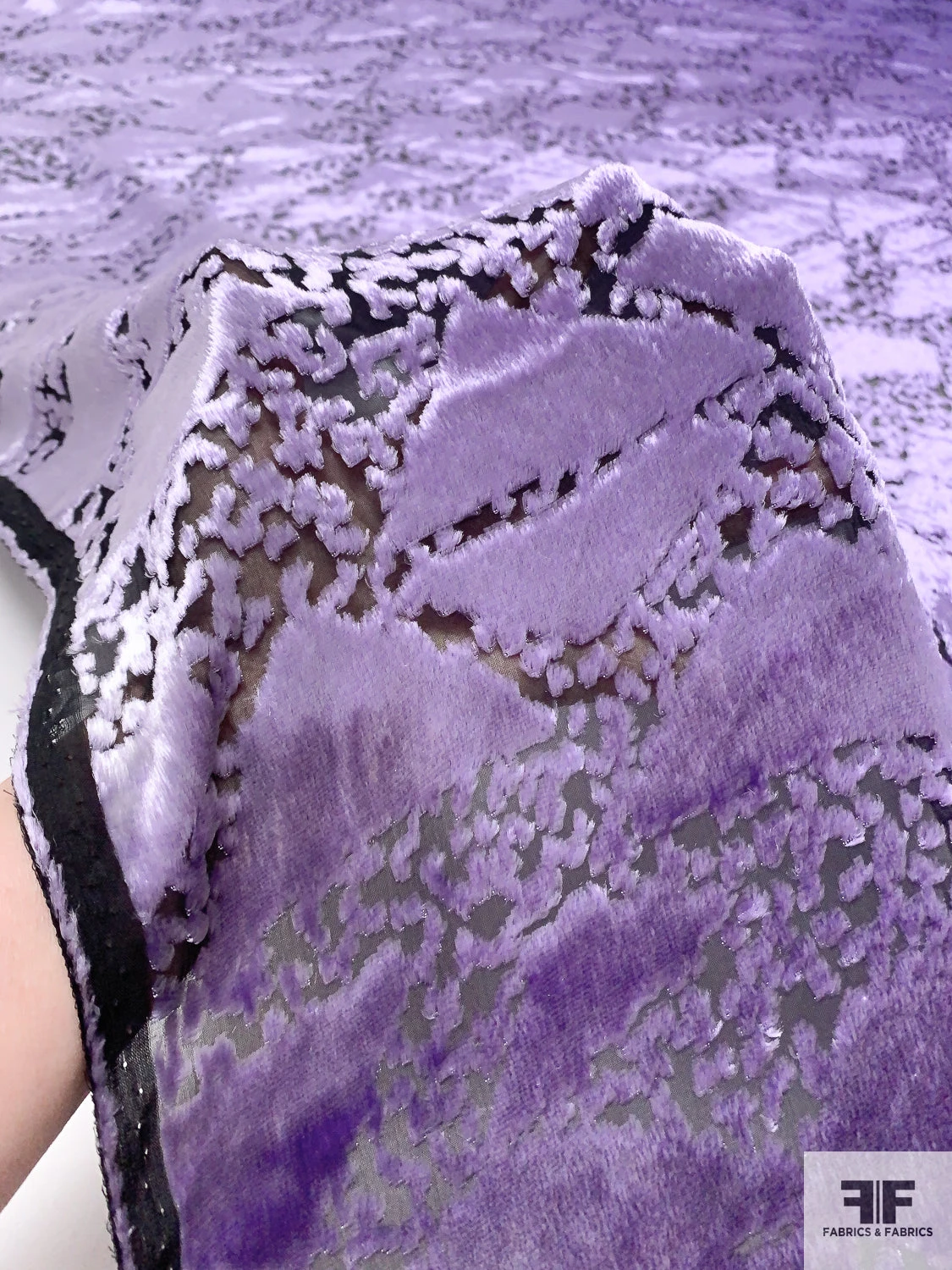 French Triangle Motif Cut Panné Velvet - Lavender / Black 10 French Triangle Motif Cut Panné Velvet - Lavender / Black - Image 8