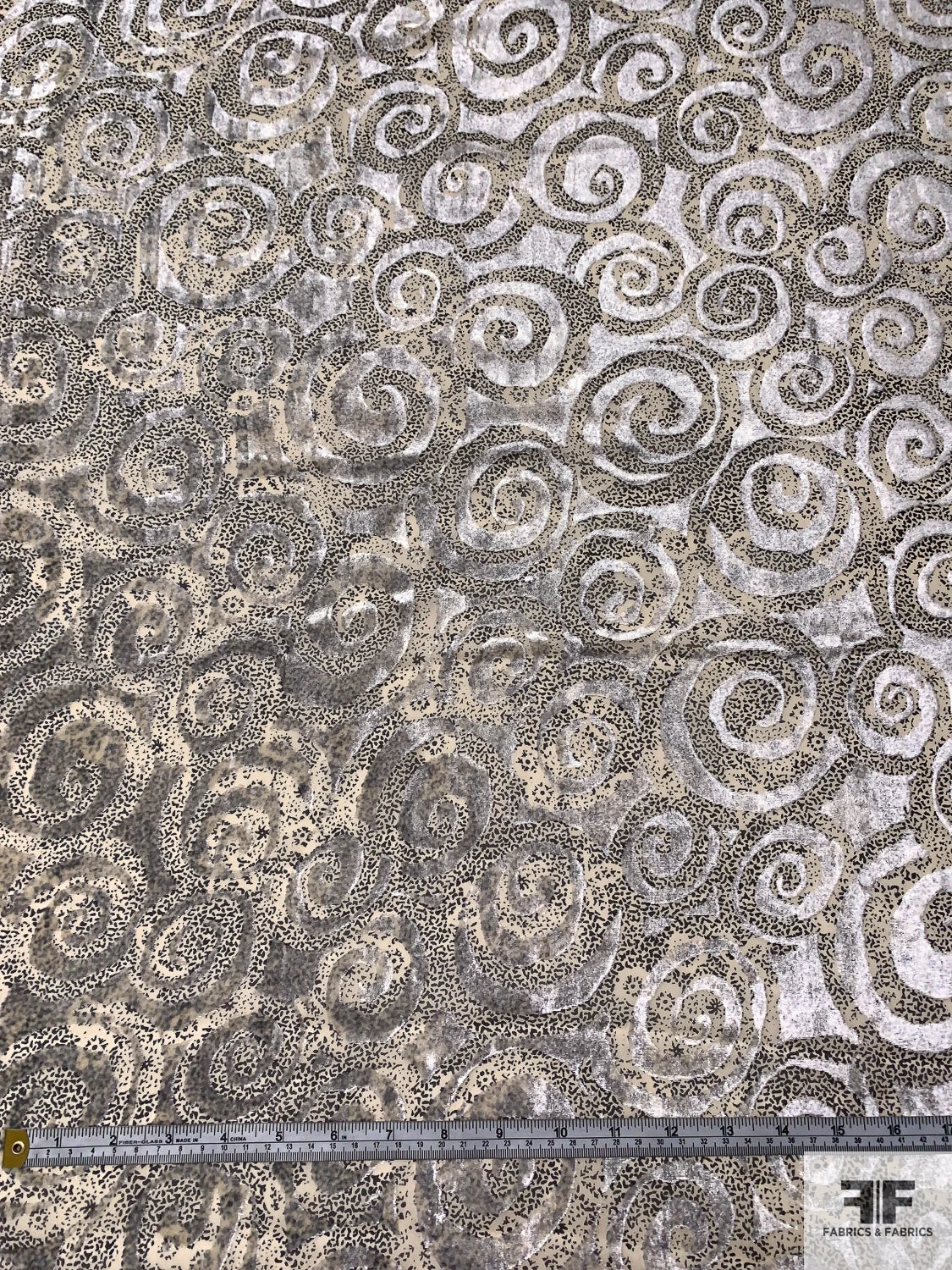 French Animal Pattern Printed And Swirls Cut Panné Velvet - Beige / Black / Grey 8 French Animal Pattern Printed And Swirls Cut Panné Velvet - Beige / Black / Grey - Image 6