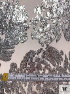 French Bold Floral Cut Metallic Panné Velvet - Silver / Off-White 17 French Bold Floral Cut Metallic Panné Velvet - Silver / Off-White -Fabrics And Fabrics Store 18609 7