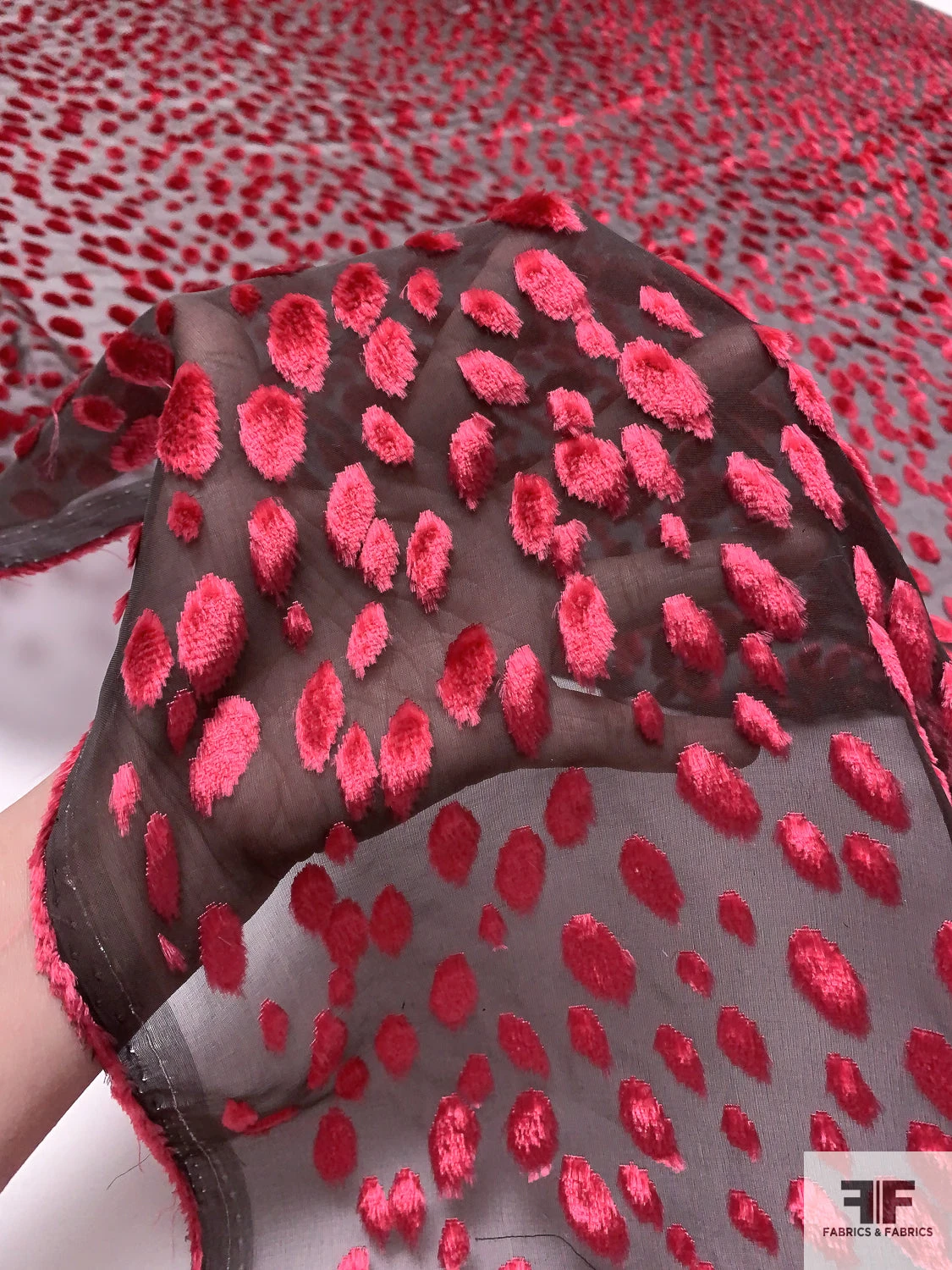 French Spotted Cut Panné Velvet - Cherry Red / Brown 10 French Spotted Cut Panné Velvet - Cherry Red / Brown - Image 8