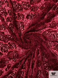 French Floral Heads Cut Velvet With Lurex - Reddish Orange -Fabrics And Fabrics Store 18612 2