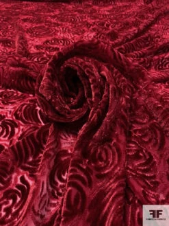 French Floral Heads Cut Velvet With Lurex - Reddish Orange -Fabrics And Fabrics Store 18612 3