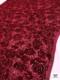 French Floral Heads Cut Velvet With Lurex - Reddish Orange -Fabrics And Fabrics Store 18612 5