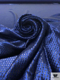 French Dotted Metallic Panné Velvet - Royal Blue / Black