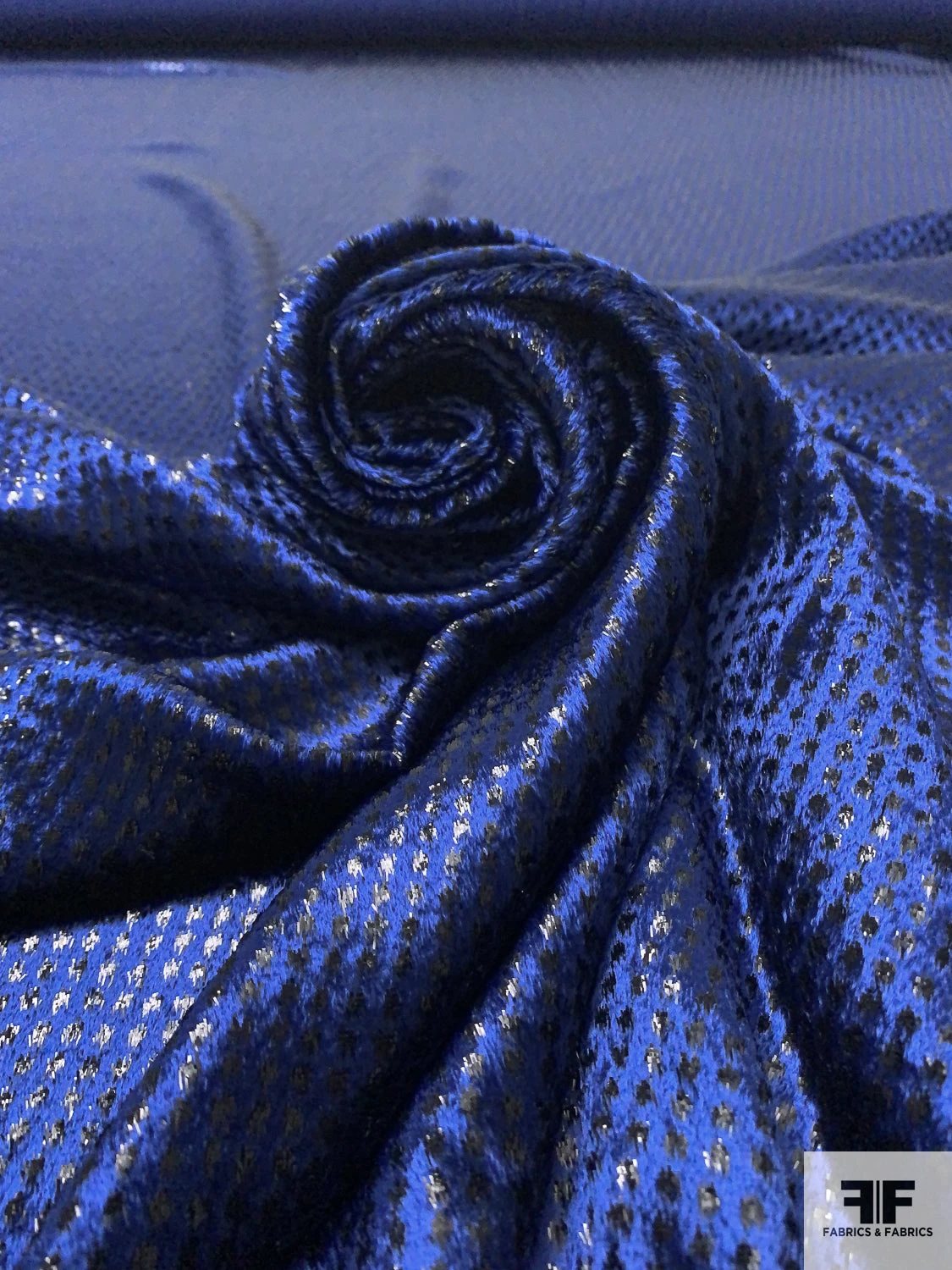 French Dotted Metallic Panné Velvet - Royal Blue / Black 3 French Dotted Metallic Panné Velvet - Royal Blue / Black