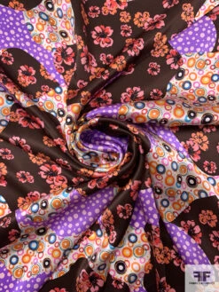 Floral Circles Blotch Collage Printed Silk Charmeuse - Brown / Violet / Orange / Pinks 13 Floral Circles Blotch Collage Printed Silk Charmeuse - Brown / Violet / Orange / Pinks -Fabrics And Fabrics Store 18655 2