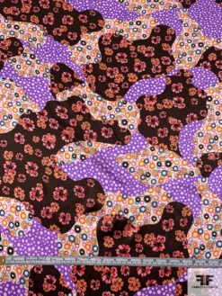 Floral Circles Blotch Collage Printed Silk Charmeuse - Brown / Violet / Orange / Pinks 15 Floral Circles Blotch Collage Printed Silk Charmeuse - Brown / Violet / Orange / Pinks -Fabrics And Fabrics Store 18655 5