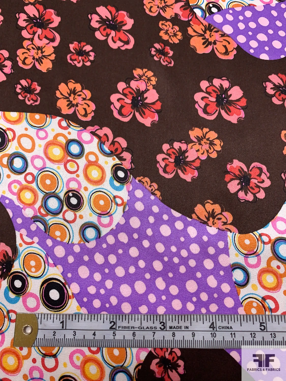 Floral Circles Blotch Collage Printed Silk Charmeuse - Brown / Violet / Orange / Pinks 8 Floral Circles Blotch Collage Printed Silk Charmeuse - Brown / Violet / Orange / Pinks - Image 6