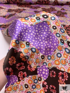 Floral Circles Blotch Collage Printed Silk Charmeuse - Brown / Violet / Orange / Pinks 18 Floral Circles Blotch Collage Printed Silk Charmeuse - Brown / Violet / Orange / Pinks -Fabrics And Fabrics Store 18655 8