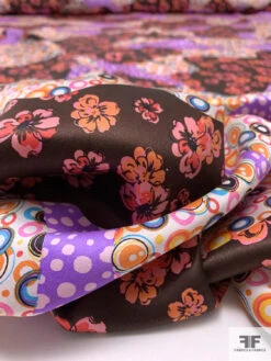 Floral Circles Blotch Collage Printed Silk Charmeuse - Brown / Violet / Orange / Pinks 19 Floral Circles Blotch Collage Printed Silk Charmeuse - Brown / Violet / Orange / Pinks -Fabrics And Fabrics Store 18655 9