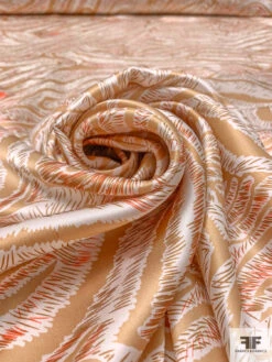 Wispy Trails Printed Silk Charmeuse - Golden Brown / Hot Orange / Off-White -Fabrics And Fabrics Store 18657 3