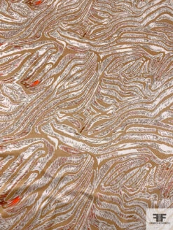 Wispy Trails Printed Silk Charmeuse - Golden Brown / Hot Orange / Off-White