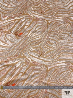Wispy Trails Printed Silk Charmeuse - Golden Brown / Hot Orange / Off-White -Fabrics And Fabrics Store 18657 5