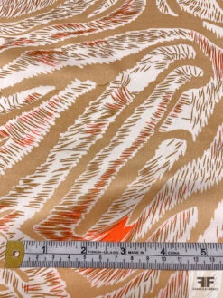 Wispy Trails Printed Silk Charmeuse - Golden Brown / Hot Orange / Off-White -Fabrics And Fabrics Store 18657 6