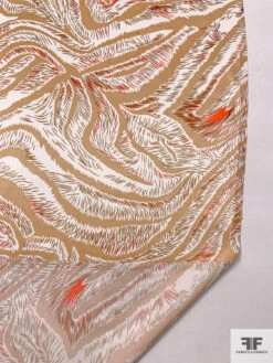 Wispy Trails Printed Silk Charmeuse - Golden Brown / Hot Orange / Off-White -Fabrics And Fabrics Store 18657 7