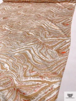 Wispy Trails Printed Silk Charmeuse - Golden Brown / Hot Orange / Off-White -Fabrics And Fabrics Store 18657 8
