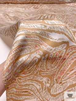 Wispy Trails Printed Silk Charmeuse - Golden Brown / Hot Orange / Off-White -Fabrics And Fabrics Store 18657 9