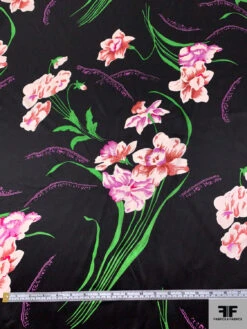 Foreign Floral Printed Silk Charmeuse - Green / Dusty Rose / Orchid Purple / Black -Fabrics And Fabrics Store 18681 5
