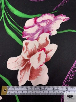 Foreign Floral Printed Silk Charmeuse - Green / Dusty Rose / Orchid Purple / Black -Fabrics And Fabrics Store 18681 6