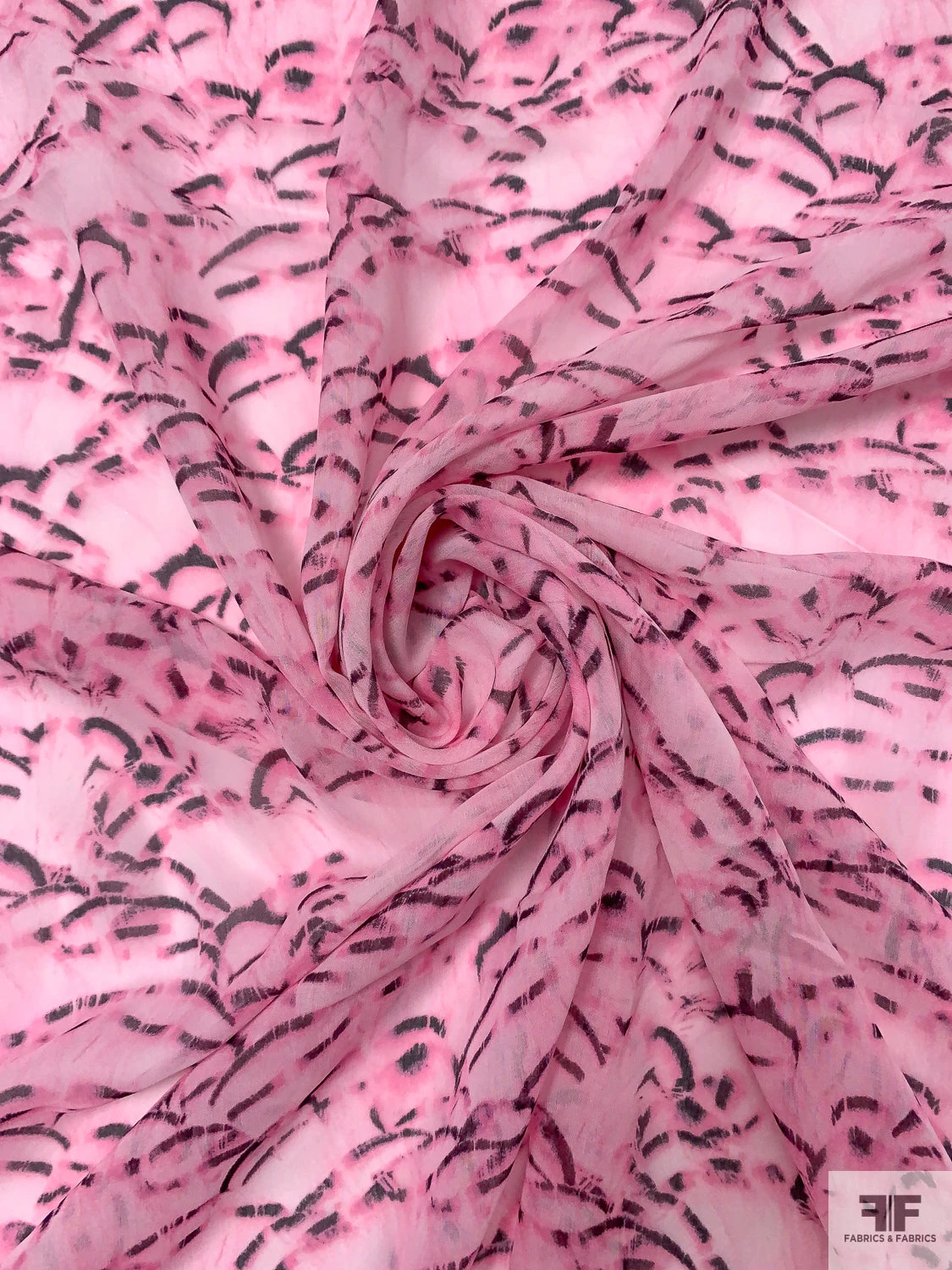Abstract Printed Silk Chiffon - Baby Pink / Black 3 Abstract Printed Silk Chiffon - Baby Pink / Black