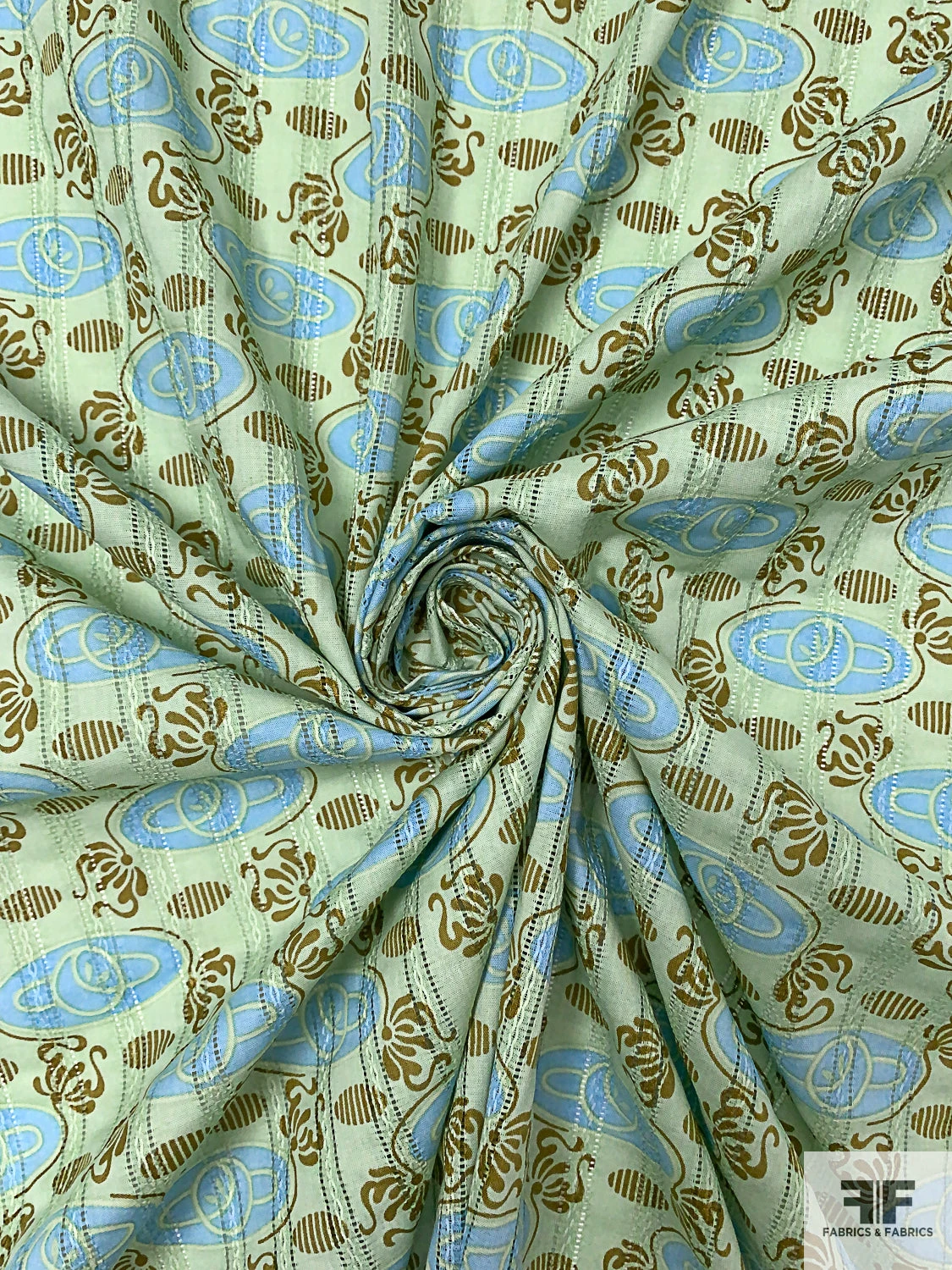 Oval Buds Printed Pointelle Cotton Lawn - Pistachio Green / Light Blue / Olive 3 Oval Buds Printed Pointelle Cotton Lawn - Pistachio Green / Light Blue / Olive