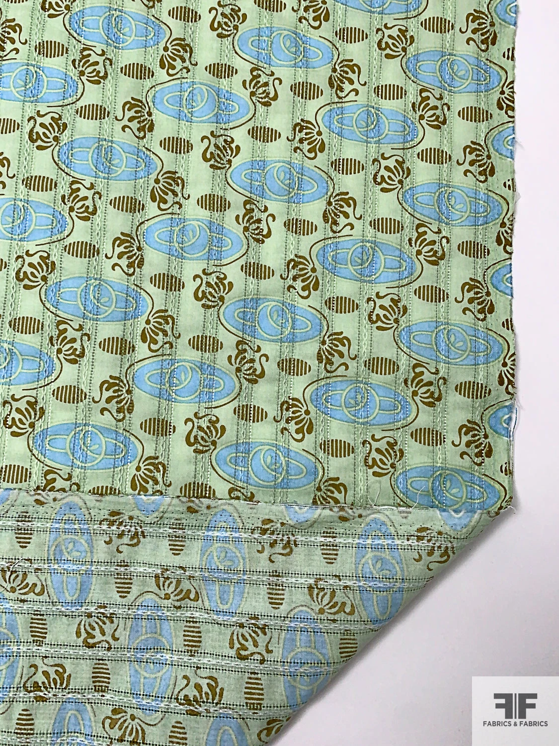 Oval Buds Printed Pointelle Cotton Lawn - Pistachio Green / Light Blue / Olive 9 Oval Buds Printed Pointelle Cotton Lawn - Pistachio Green / Light Blue / Olive - Image 7