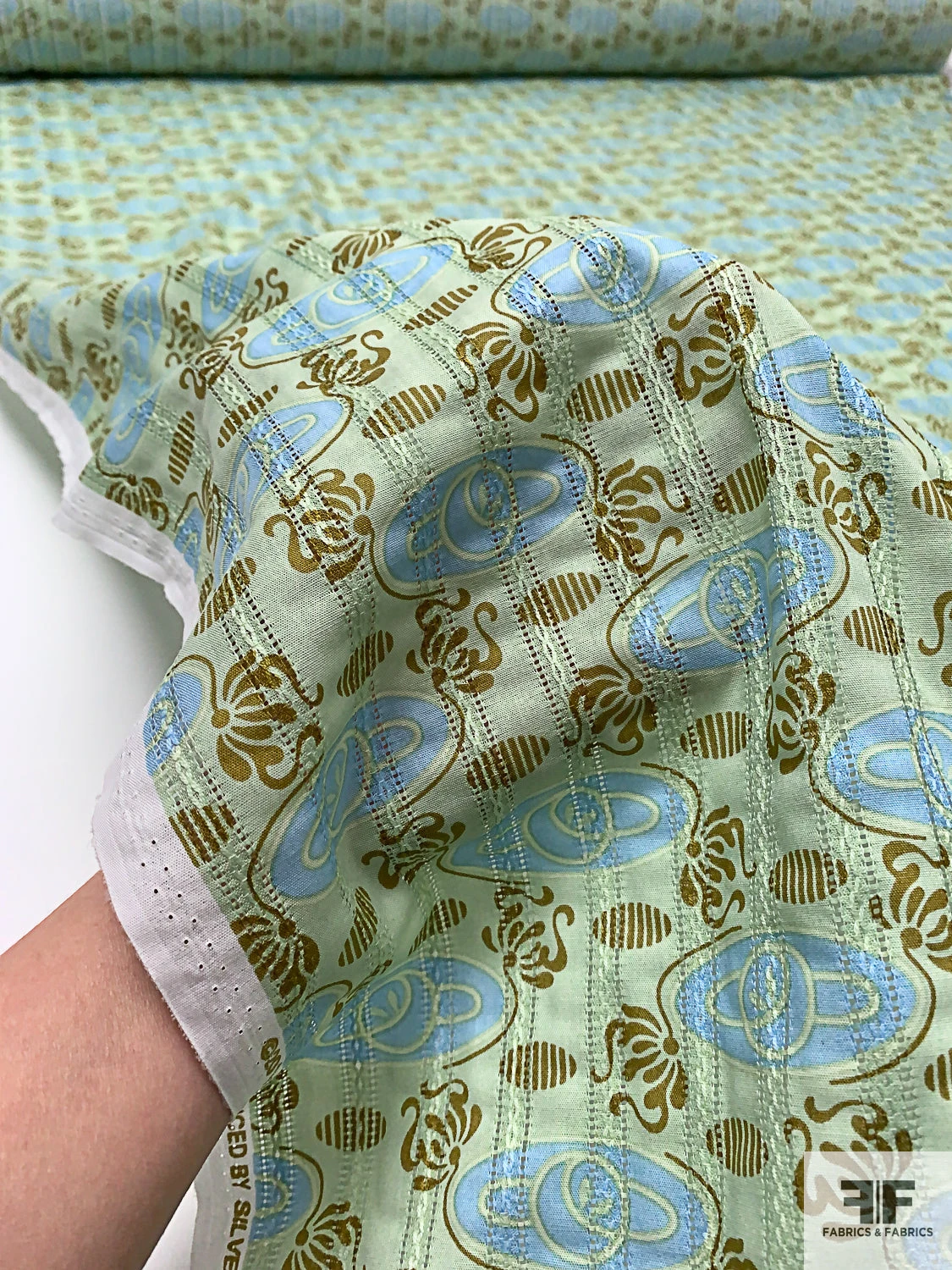 Oval Buds Printed Pointelle Cotton Lawn - Pistachio Green / Light Blue / Olive 11 Oval Buds Printed Pointelle Cotton Lawn - Pistachio Green / Light Blue / Olive - Image 9