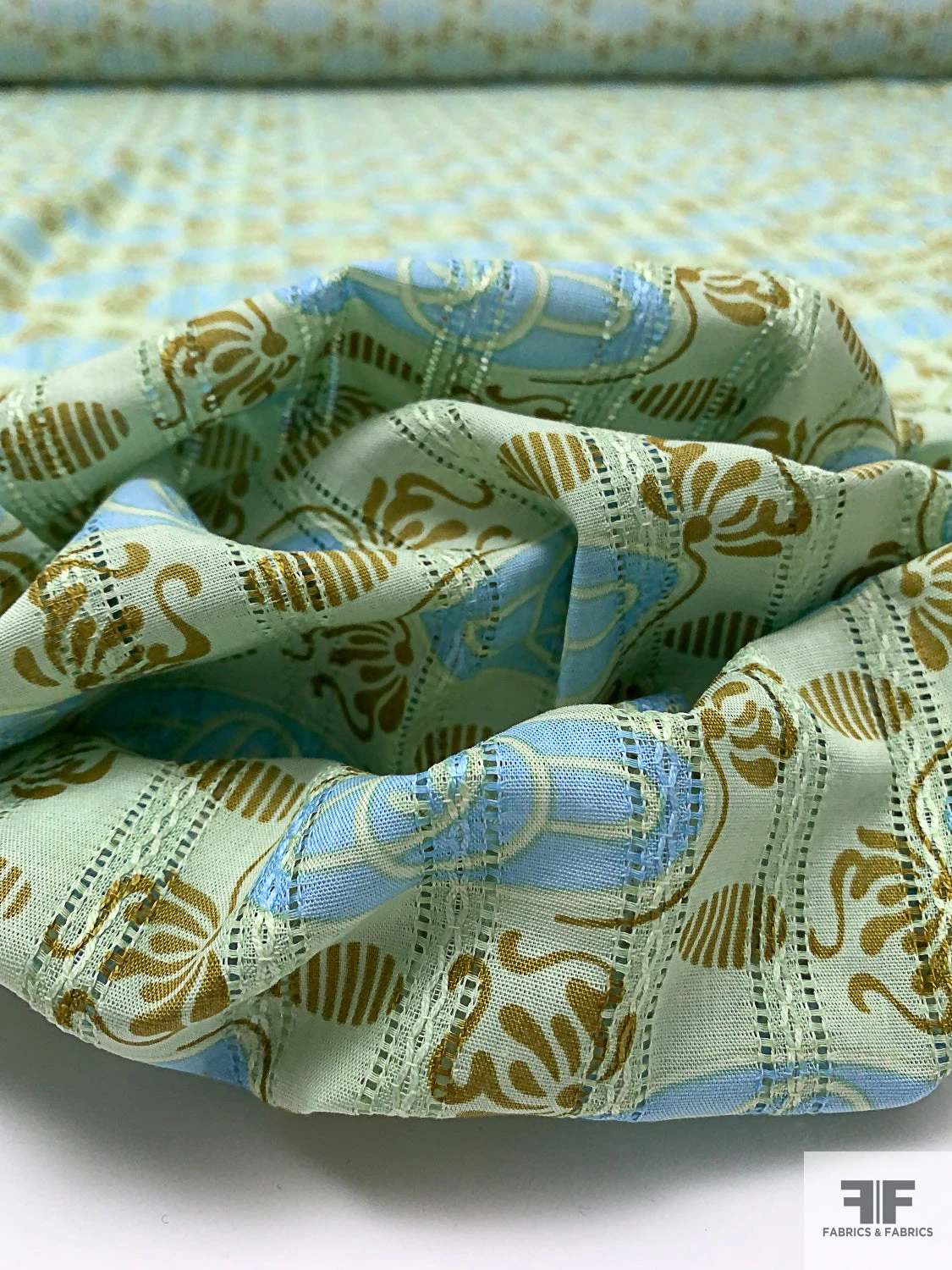 Oval Buds Printed Pointelle Cotton Lawn - Pistachio Green / Light Blue / Olive 4 Oval Buds Printed Pointelle Cotton Lawn - Pistachio Green / Light Blue / Olive - Image 2