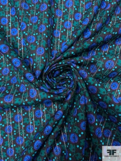 Ditsy Leaf And Buds Printed Pointelle Cotton Lawn - Black / Evergreen / Indigo Blue / Turquoise