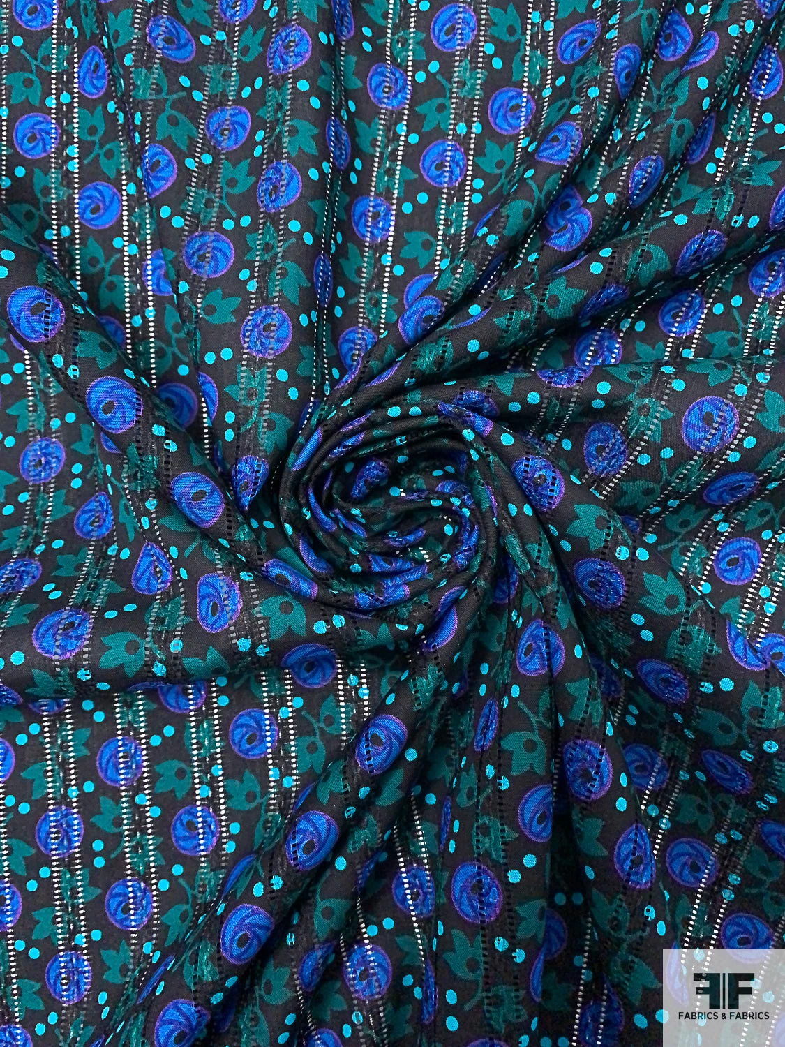 Ditsy Leaf And Buds Printed Pointelle Cotton Lawn - Black / Evergreen / Indigo Blue / Turquoise 5 Ditsy Leaf And Buds Printed Pointelle Cotton Lawn - Black / Evergreen / Indigo Blue / Turquoise - Image 3