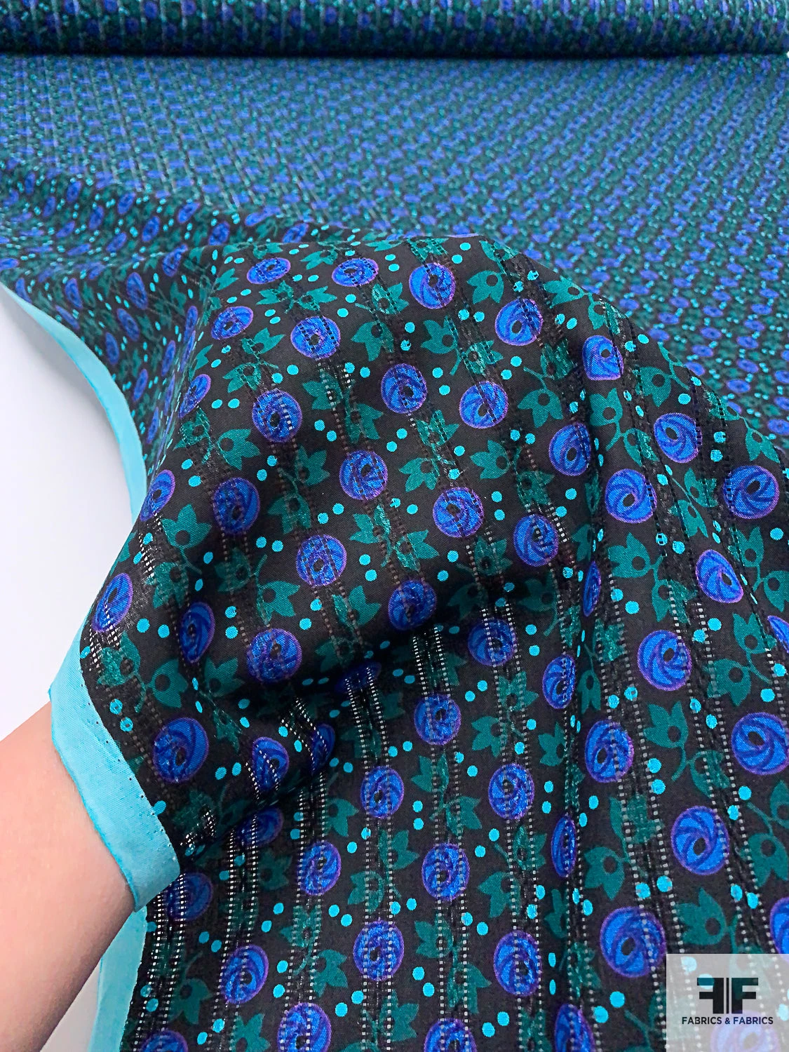 Ditsy Leaf And Buds Printed Pointelle Cotton Lawn - Black / Evergreen / Indigo Blue / Turquoise 11 Ditsy Leaf And Buds Printed Pointelle Cotton Lawn - Black / Evergreen / Indigo Blue / Turquoise - Image 9