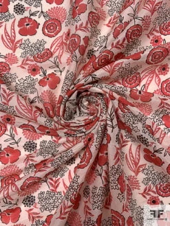 Floral Printed Lightweight Silk-Cotton Voile - Deep Coral / Brown / Ivory