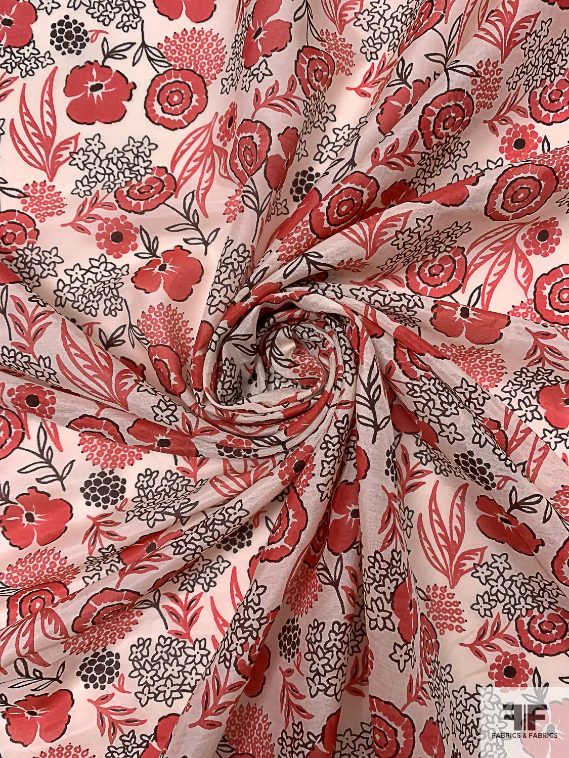 Floral Printed Lightweight Silk-Cotton Voile - Deep Coral / Brown / Ivory 5 Floral Printed Lightweight Silk-Cotton Voile - Deep Coral / Brown / Ivory - Image 3