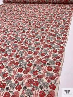 Floral Printed Lightweight Silk-Cotton Voile - Deep Coral / Brown / Ivory 17 Floral Printed Lightweight Silk-Cotton Voile - Deep Coral / Brown / Ivory -Fabrics And Fabrics Store 18731 7