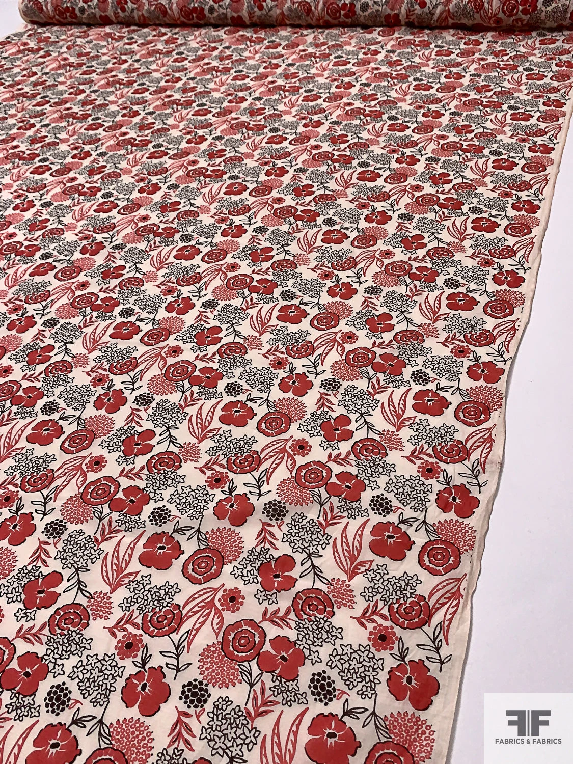 Floral Printed Lightweight Silk-Cotton Voile - Deep Coral / Brown / Ivory 9 Floral Printed Lightweight Silk-Cotton Voile - Deep Coral / Brown / Ivory - Image 7