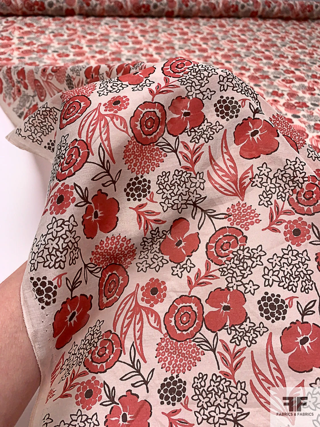 Floral Printed Lightweight Silk-Cotton Voile - Deep Coral / Brown / Ivory 10 Floral Printed Lightweight Silk-Cotton Voile - Deep Coral / Brown / Ivory - Image 8
