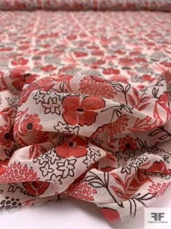 Floral Printed Lightweight Silk-Cotton Voile - Deep Coral / Brown / Ivory 19 Floral Printed Lightweight Silk-Cotton Voile - Deep Coral / Brown / Ivory -Fabrics And Fabrics Store 18731 9