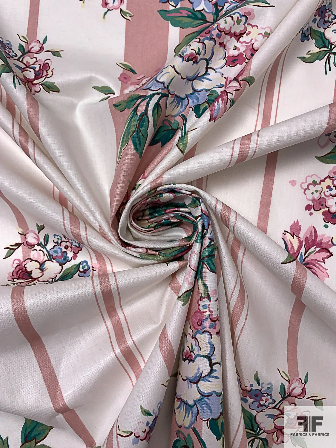 Striped And Floral Printed Cotton Lawn With Scotchgard Finish - Dusty Rose / White / Green / Soft Blue 4 Striped And Floral Printed Cotton Lawn With Scotchgard Finish - Dusty Rose / White / Green / Soft Blue - Image 2