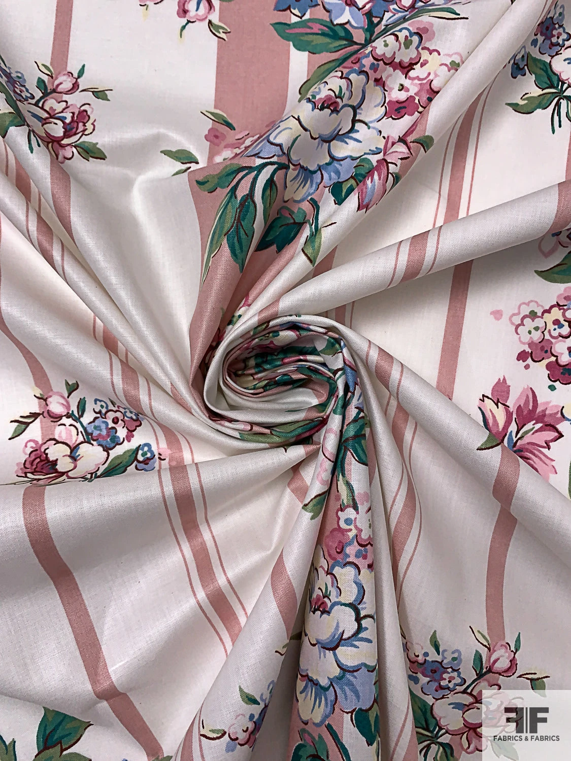 Striped And Floral Printed Cotton Lawn With Scotchgard Finish - Dusty Rose / White / Green / Soft Blue 5 Striped And Floral Printed Cotton Lawn With Scotchgard Finish - Dusty Rose / White / Green / Soft Blue - Image 3