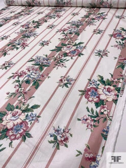 Striped And Floral Printed Cotton Lawn With Scotchgard Finish - Dusty Rose / White / Green / Soft Blue