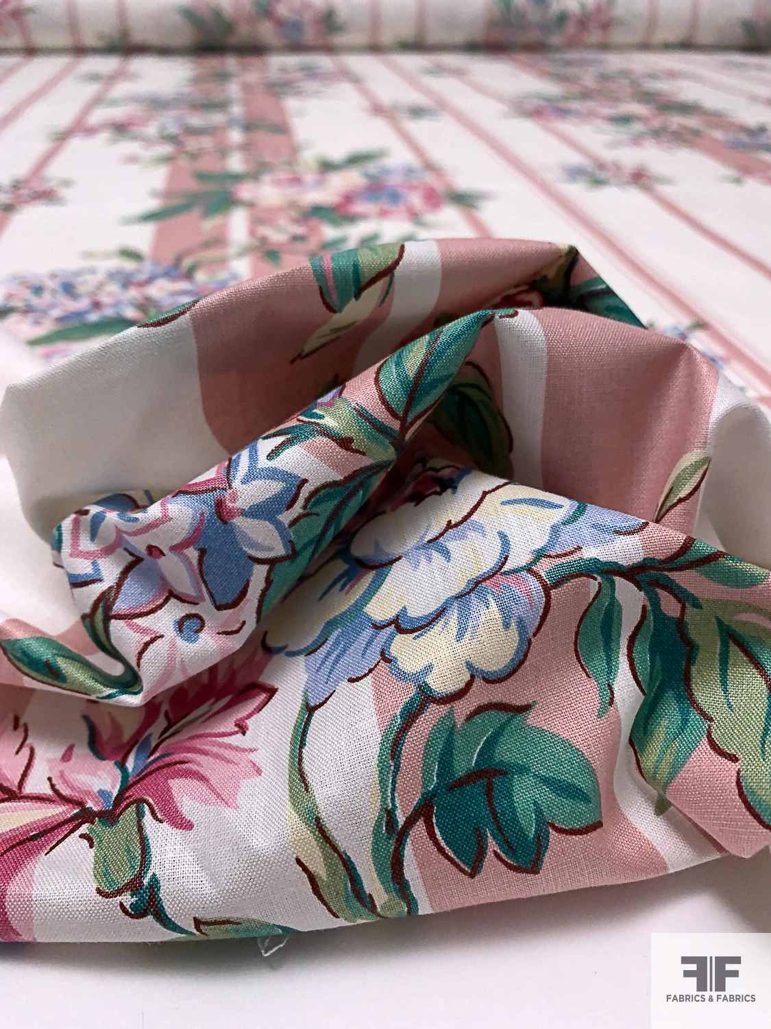 Striped And Floral Printed Cotton Lawn With Scotchgard Finish - Dusty Rose / White / Green / Soft Blue 11 Striped And Floral Printed Cotton Lawn With Scotchgard Finish - Dusty Rose / White / Green / Soft Blue - Image 9