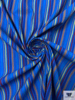Vertical Multicolor Striped Seersucker Cotton With Stretch - Blue / Navy / Ochre / Maroon / Pear Green 13 Vertical Multicolor Striped Seersucker Cotton With Stretch - Blue / Navy / Ochre / Maroon / Pear Green -Fabrics And Fabrics Store 18746 2