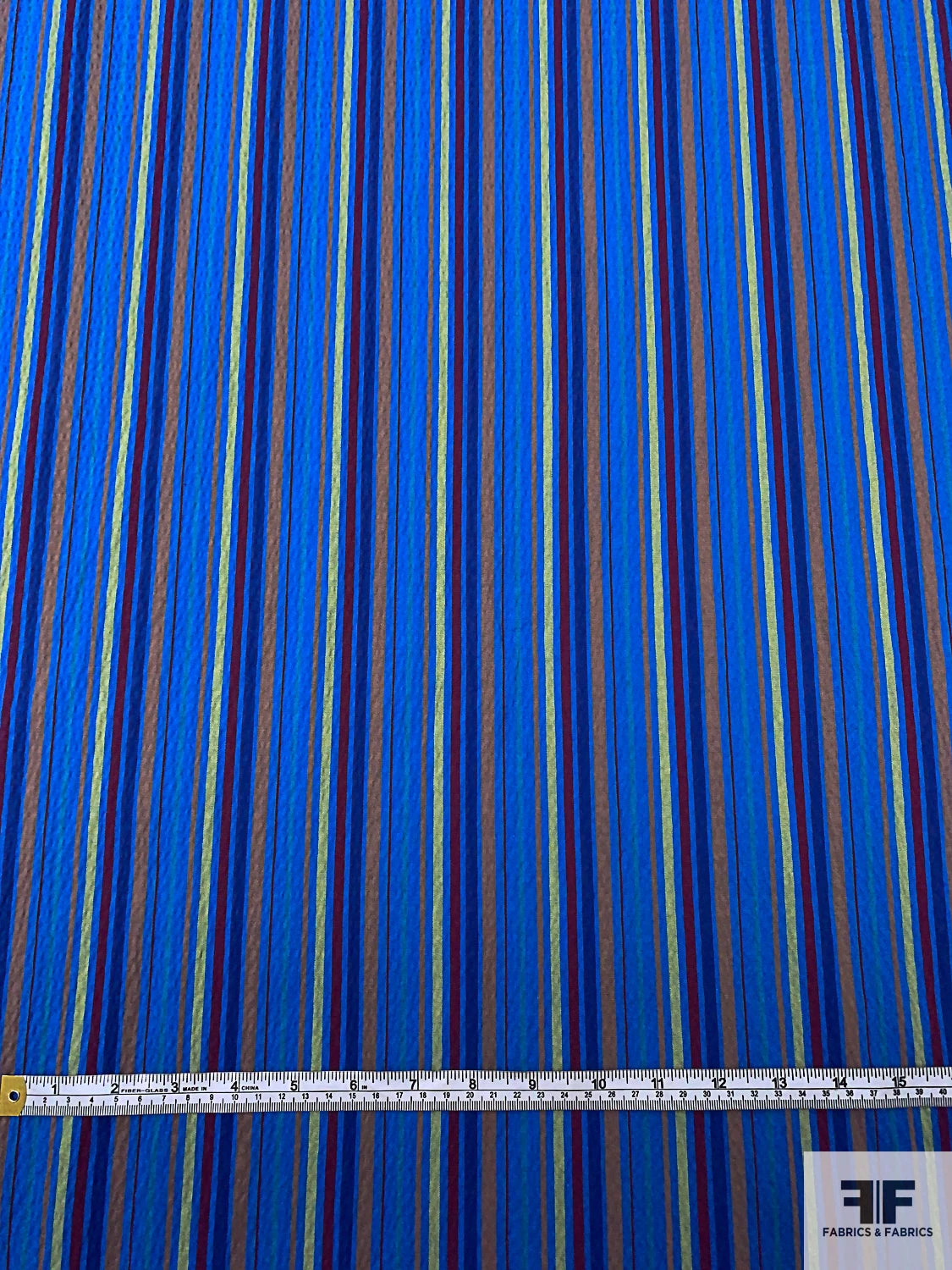 Vertical Multicolor Striped Seersucker Cotton With Stretch - Blue / Navy / Ochre / Maroon / Pear Green 7 Vertical Multicolor Striped Seersucker Cotton With Stretch - Blue / Navy / Ochre / Maroon / Pear Green - Image 5