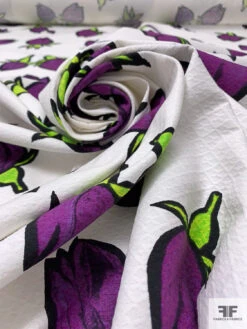 Tulip Buds Printed Cotton Pique - Purple / Bright Green / Black / White 14 Tulip Buds Printed Cotton Pique - Purple / Bright Green / Black / White -Fabrics And Fabrics Store 18748 3