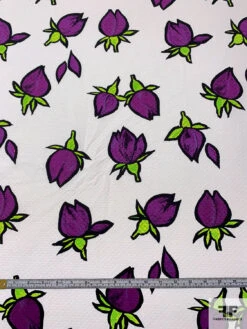 Tulip Buds Printed Cotton Pique - Purple / Bright Green / Black / White 15 Tulip Buds Printed Cotton Pique - Purple / Bright Green / Black / White -Fabrics And Fabrics Store 18748 5